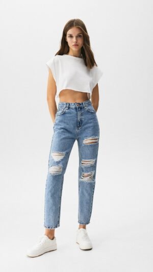 Ripped Mom Jeans - Contains Recycled Cotton